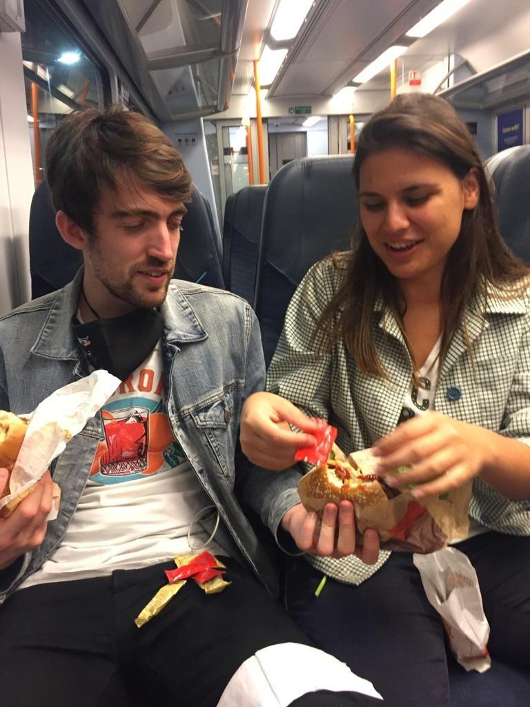 Couple goals: Helping prep snacks after a night out on the train!