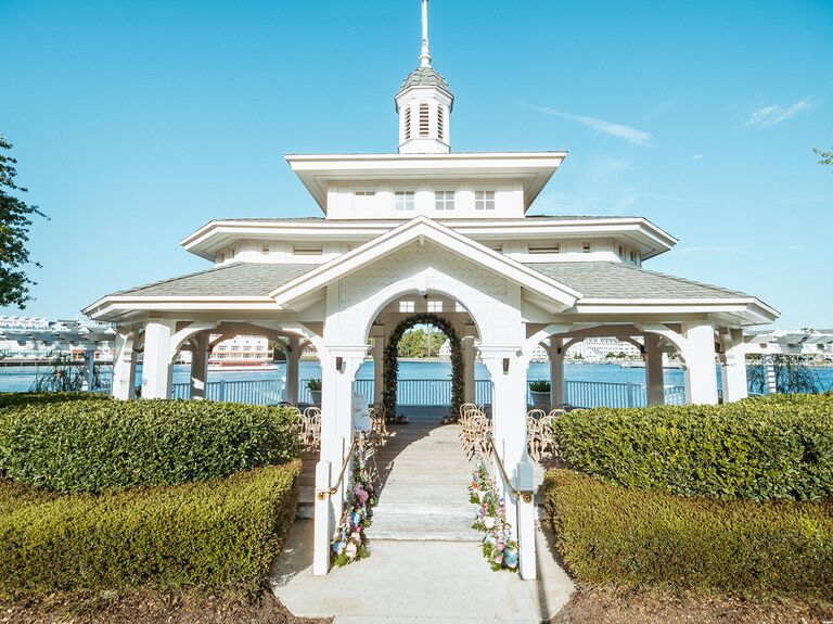 Sea Breeze Point a Disney World wedding venue white gazebo on the water