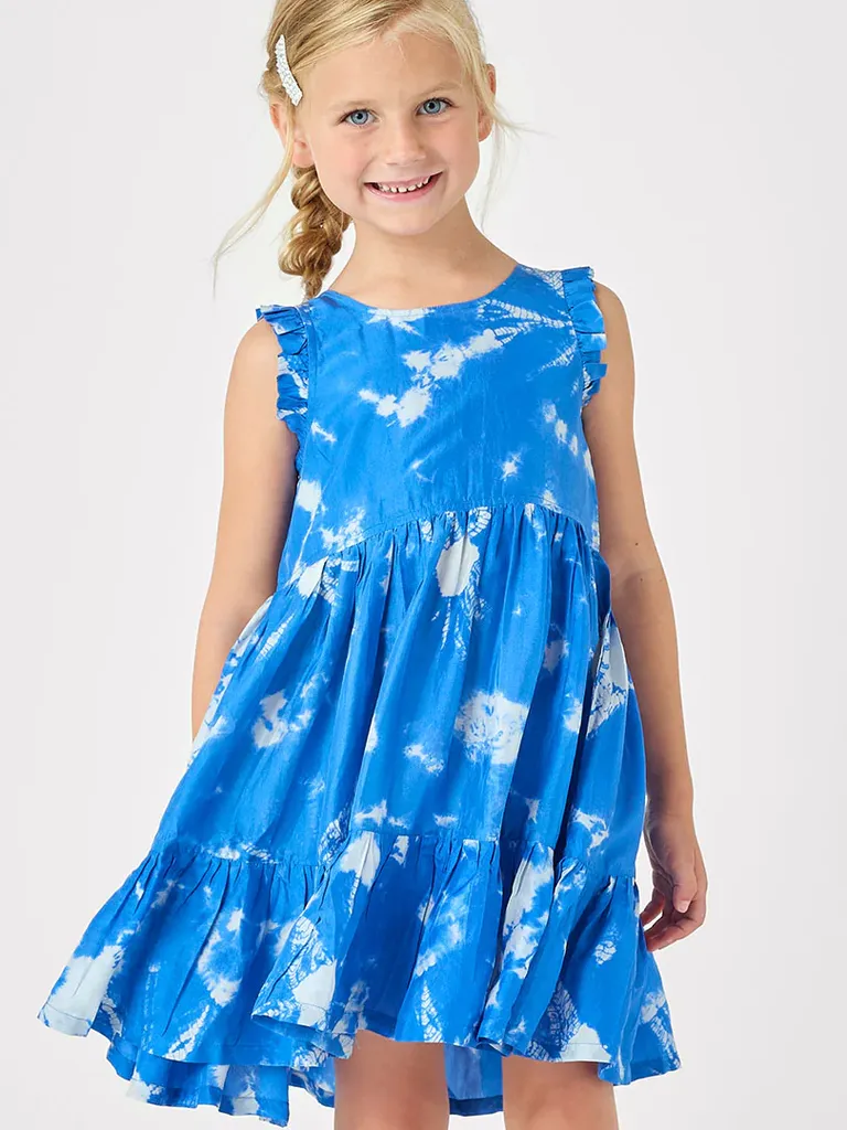 Girls blue tie dye mommy and me dress for wedding from Pink Chicken