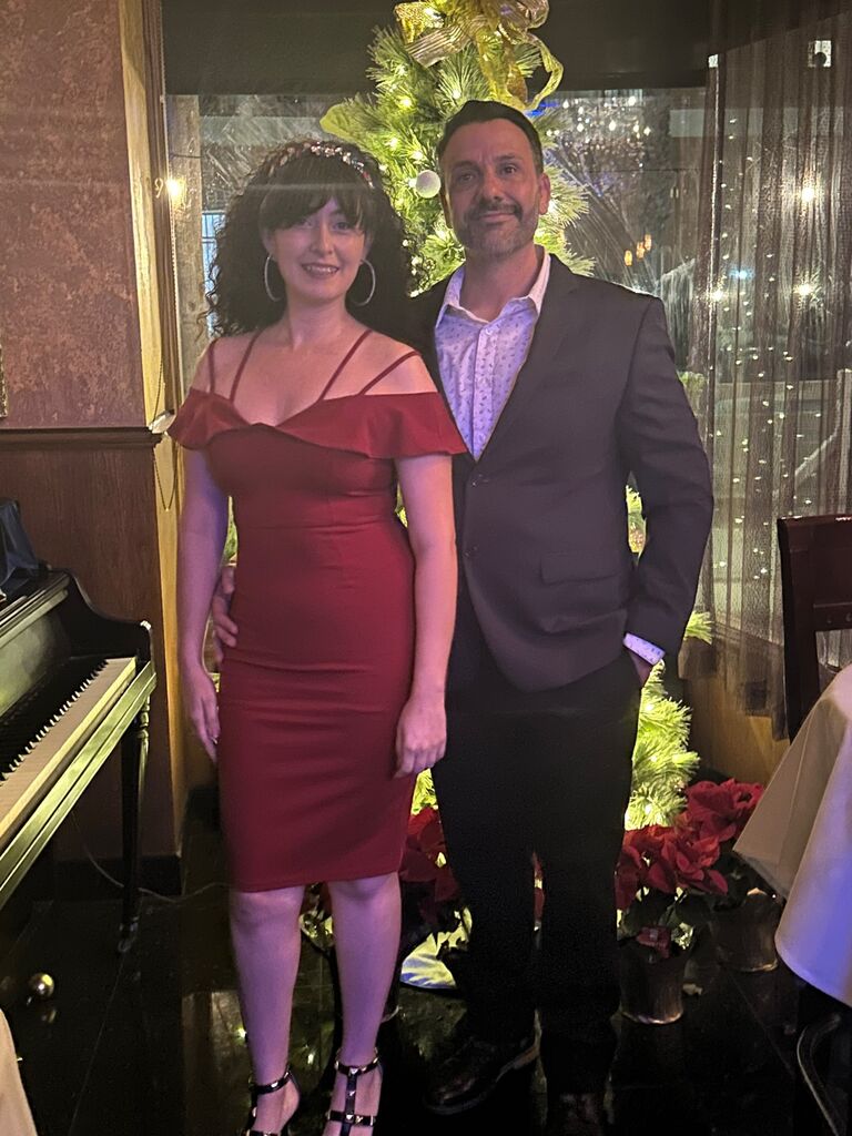 both getting dressed up for company work party 