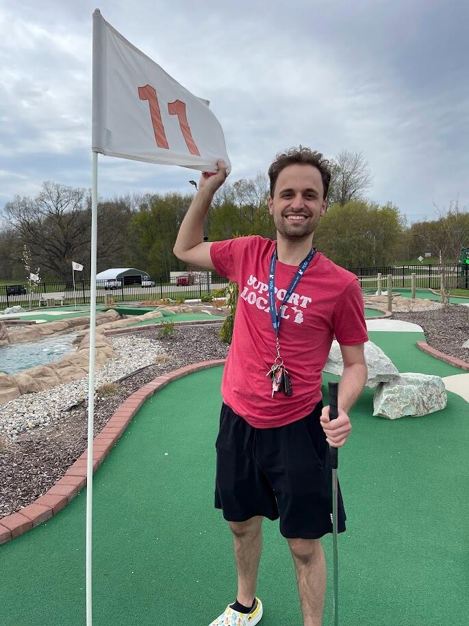Brendon took me on a date to a mini golf course near his house.  He kicked my butt and even got a hole in one on the course.