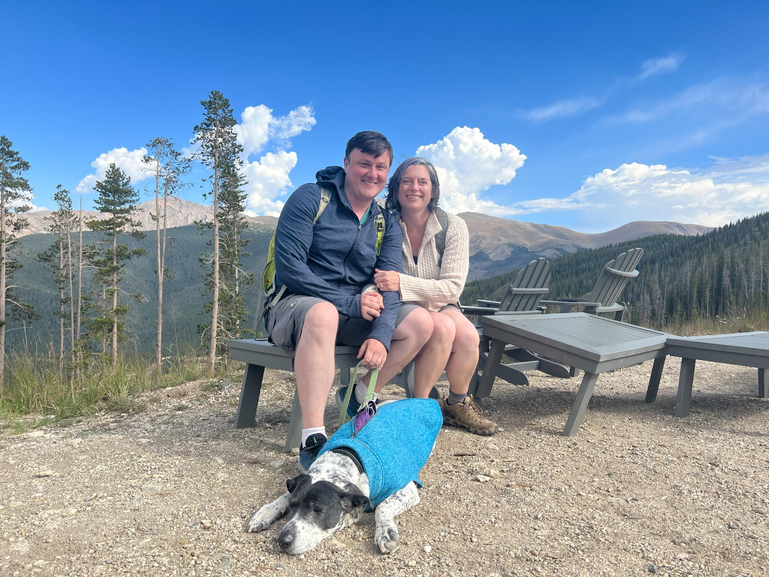 Nate asked Sarah to marry him on a family trip to Colorado.  He tried to find a quiet and beautiful spot alone by the river on a hike, but had to settle for the spot where the dog lay down and refused to go any further.  It was perfect!  This picture is not a picture of that moment, but instead a picture of the scenic overlook at the top of the gondola where we were told couples often take pictures...