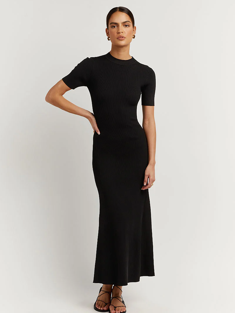 Donna Black Sleeved Midi Dress