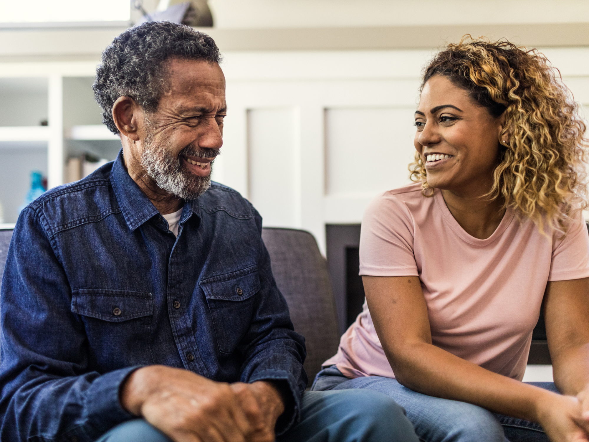 Woman talking with father-in-law