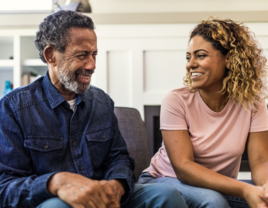 Woman talking with father-in-law