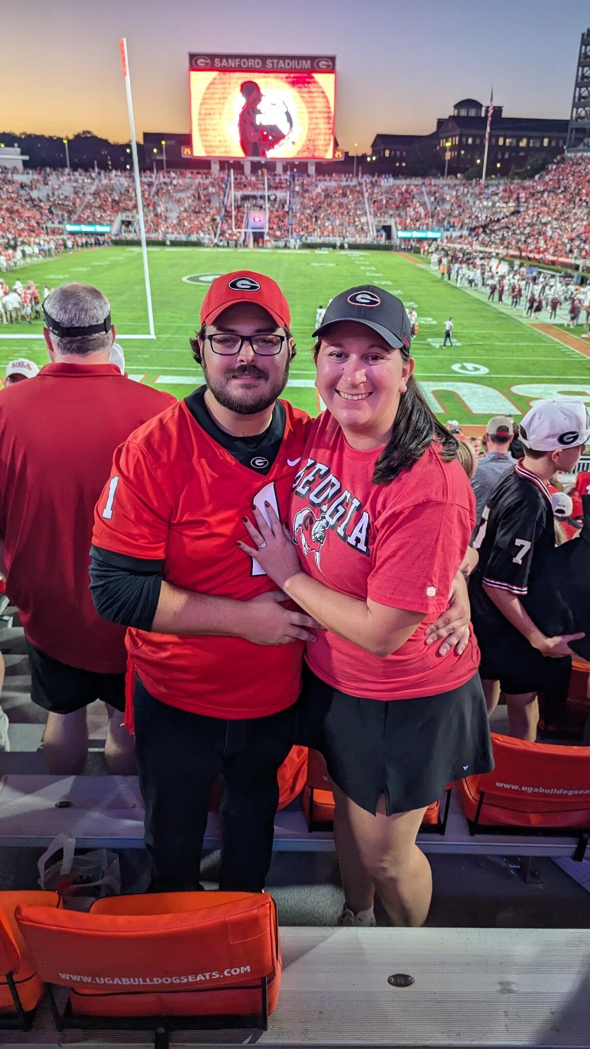 Athens, Georgia 
First Georgia game for Ellie! 
Celebrated their engagement watching the Dawgs beat Mississippi State 