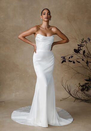 Strapless Charmeuse Fit and Flare Wedding Dress with Scooped Neck