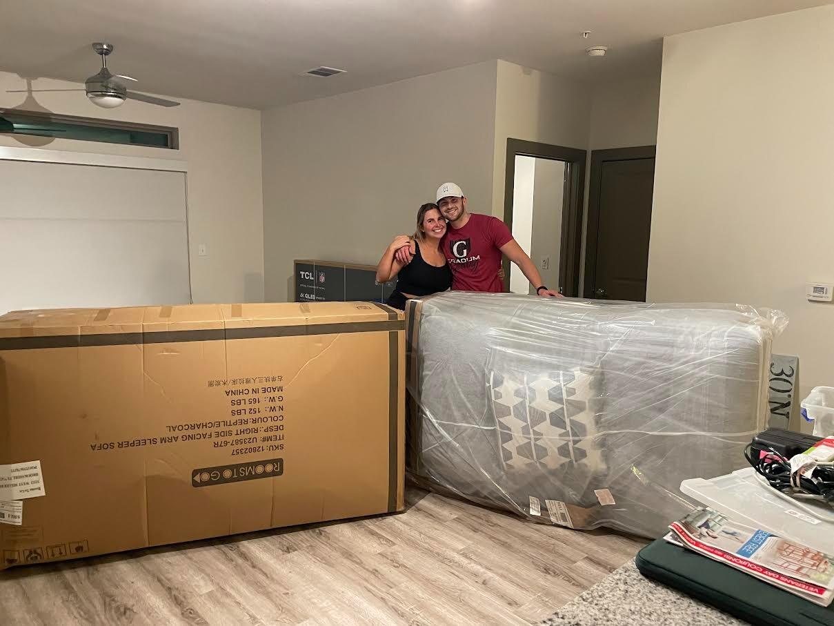 Two weeks after getting engaged, Devin received a job offer from his dream company, Lockheed Martin, in Dallas. Six weeks later, they made the 12 hour move to Texas. 
