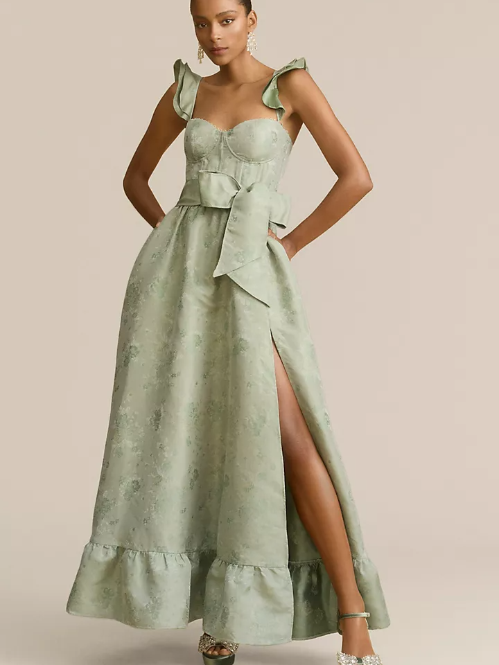 V. Chapman sage green corset garden wedding bridesmaid dress