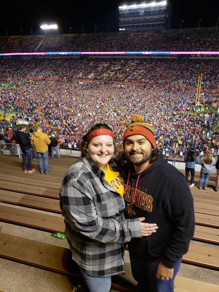 Savannah and Colin at another ISU football game! They watched the game with Colin's brother and dad. #24 Iowa State beat #16 West Virginia 30-14 that night! Iowa State fans stormed the field at the end of the game!