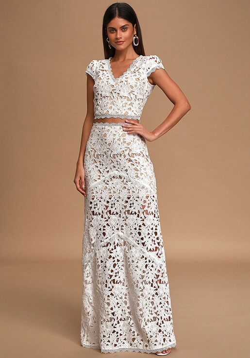Lulus Special Moments White Crochet Lace Two Piece Maxi Dress Wedding Dress The Knot 4080