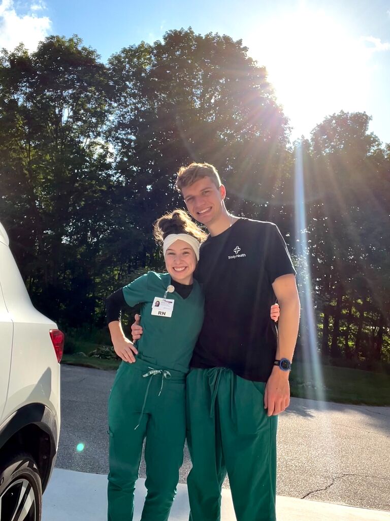 Annika started working at Trinity Health. Cheers to matching in green scrubs!