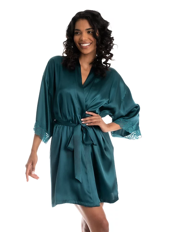 Personalized Glitter Satin Robes with Knit Lace Trim