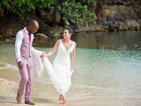 Couple on beach for Jamaica destination wedding.
