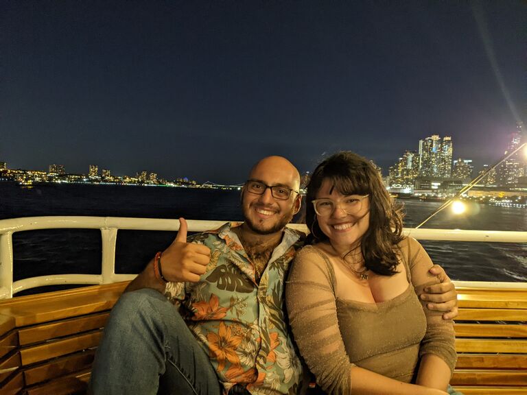 The couple is on a boat right now