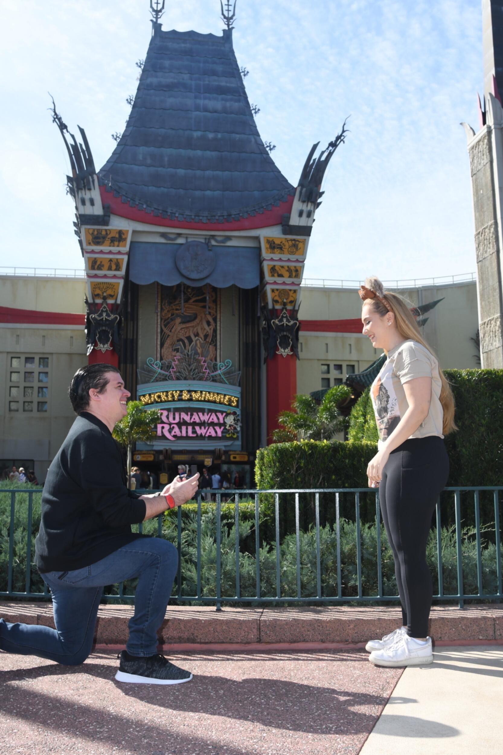 What Pilar thought was just another fun trip to Disney, ended up being an adventure that would change their lives forever. Mike proposed in front of their favorite ride, Mickey and Minnie's Runaway Railway, in Hollywood Studios. He tricked her with a photoshoot for their "anniversary" and when she turned around, she was shocked to find him on one knee. Of course she said YES!