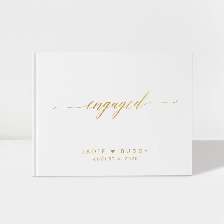 Engagement Party guest book in white and gold