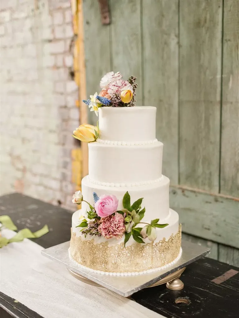 Classic Fondant Wedding Cake with Colorful Flowers