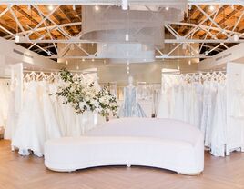 Inside the La Jeune Mariee Bridal Collection salon with rails of dresses