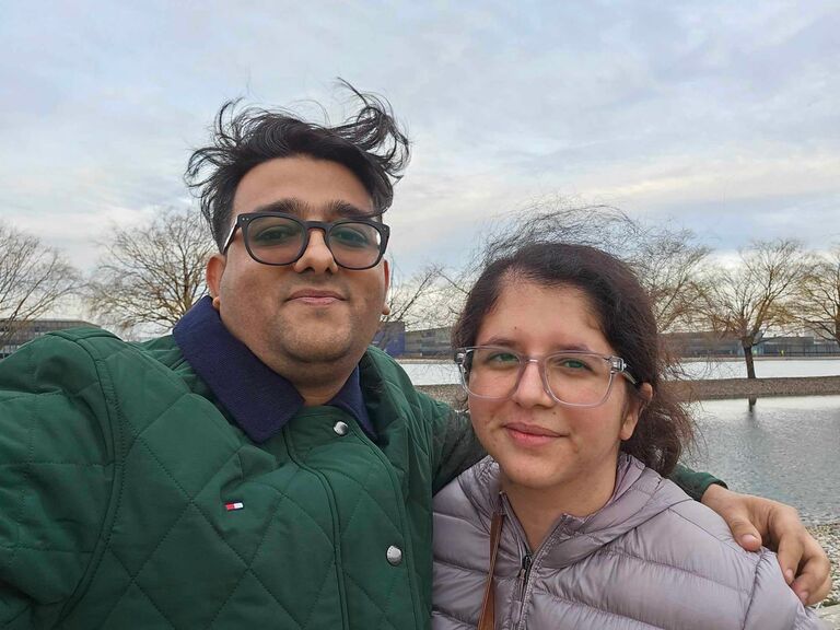 Romantic stroll by serene riverbank