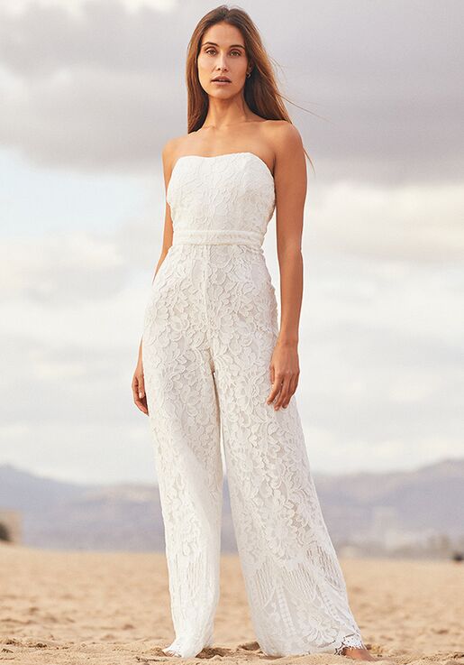 Lulus Wonderful Love White Lace Strapless Wide Leg Jumpsuit Wedding Dress The Knot