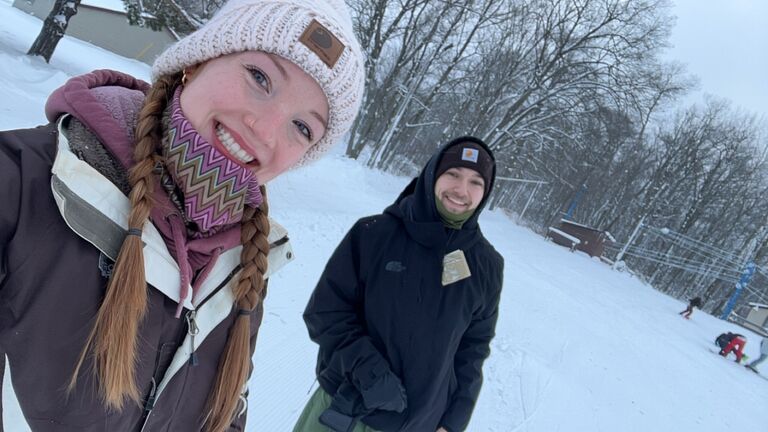 During the first big snowstorm of the year, we visited Harrison and enjoyed the winter weather with skiing, sledding, and even built a snowman!