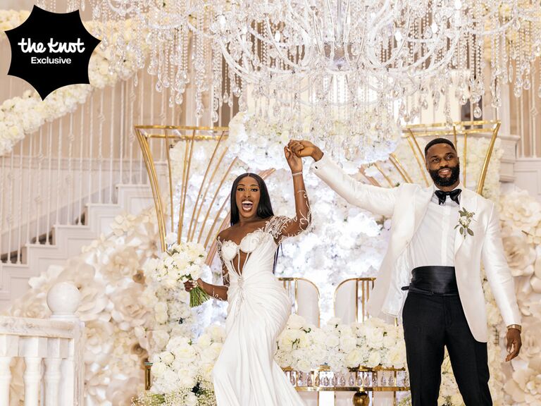 Chiney Ogwumike and husband Raphael at their church wedding reception