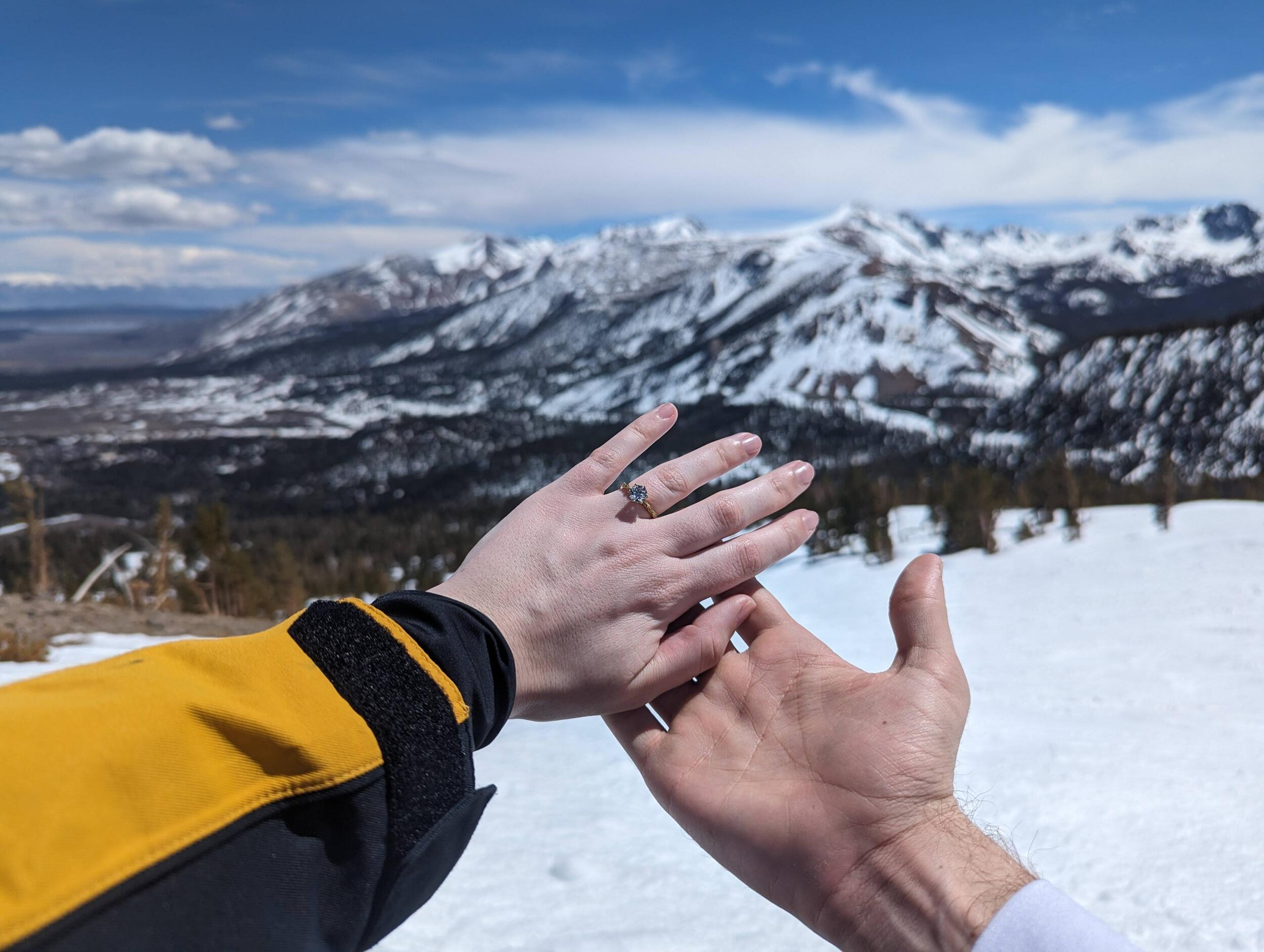 After a few minutes of chatting, Nate repositioned himself in front of Rosie, pulled out a ring, and asked her to marry him. Rosie of course said yes, and the rest is history!