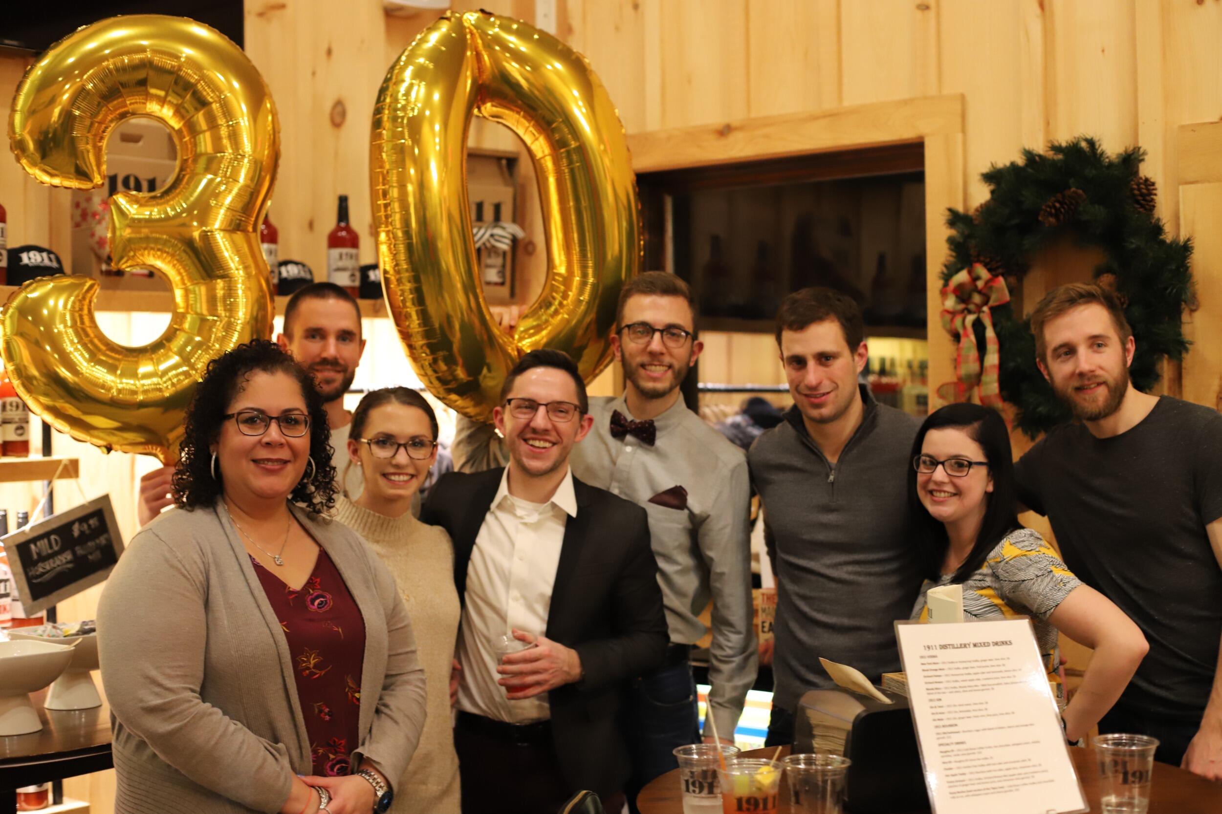 Friends and family helping Ben celebrate his 30th! It was a night to remember! 