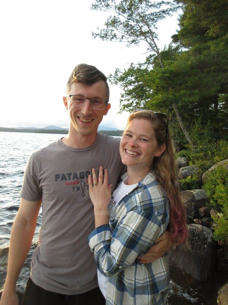 Brandon proposed while we were sitting on the dock and watching the sunset at Rebecca's family's cabin in upstate New York