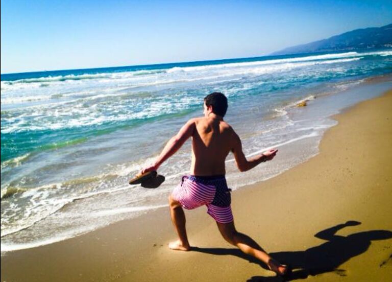 Chuck's first trip to visit Sydney in Los Angeles- He surprised her! This was taken right after he touched the Pacific Ocean for the first time! 