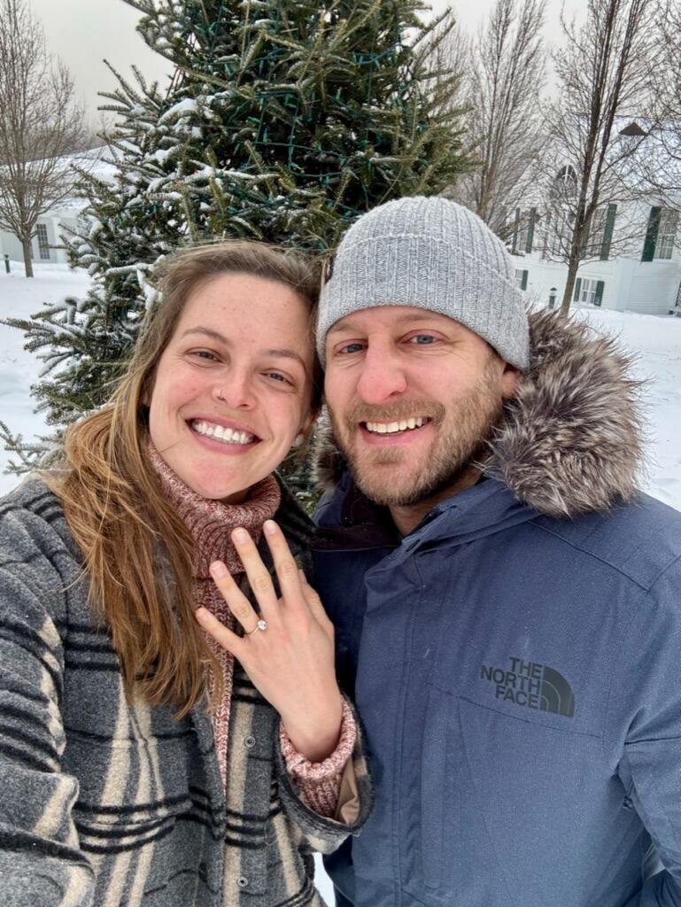 Engaged!
Once Matt realized how important Vermont was to Mimi, he conspired to have the ring shipped to the Equinox, where they were spending a long weekend.
After he asked, Mimi cried for hours and they watched SNL.