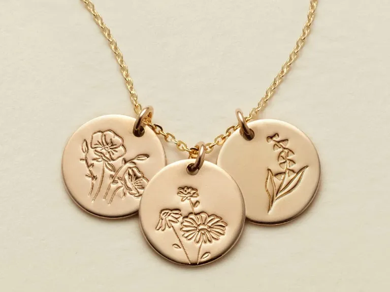 Gold Birth Flower Stacker Necklace Gift for daughter in law