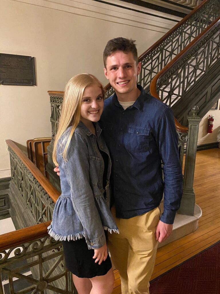 We fell in love over the course of our freshman year. Here we are taking ballroom dance lessons!