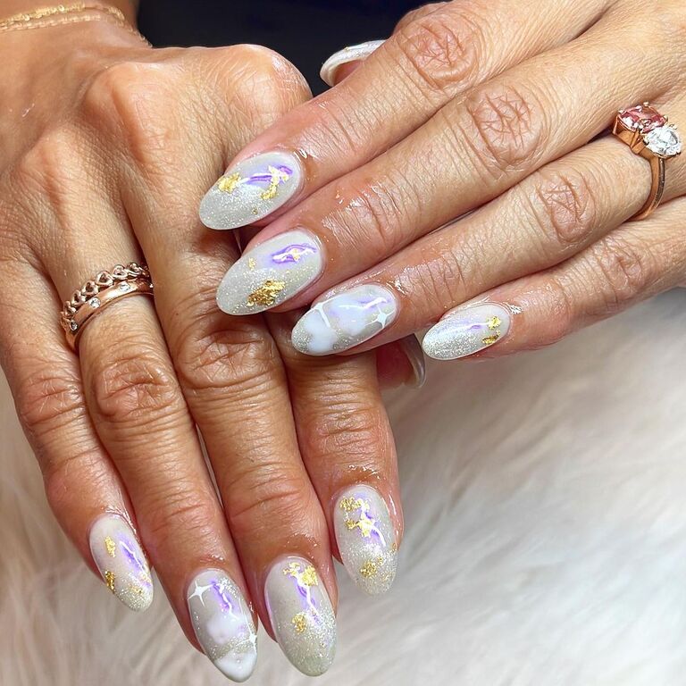 Multi-Color Marble bridal nail inspiration