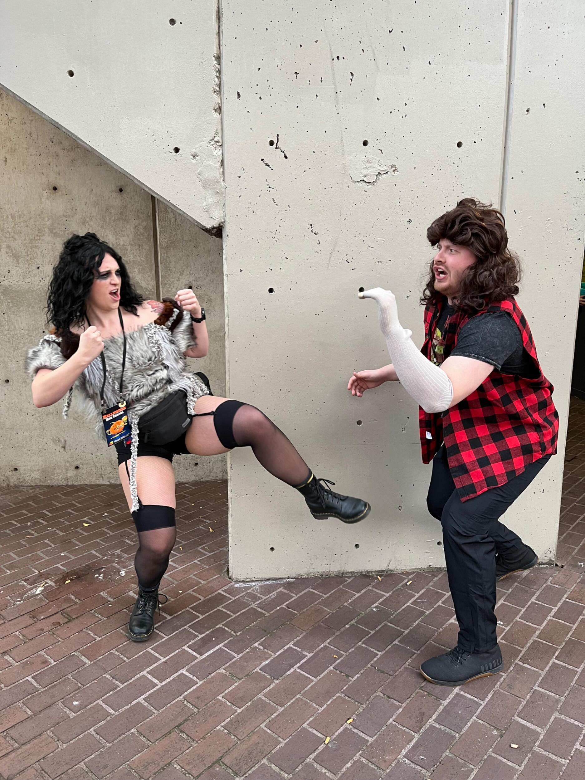 Bar Crawl with the theme of wrestlers. Bonus points if you can name the wrestlers the pair dressed up as.
