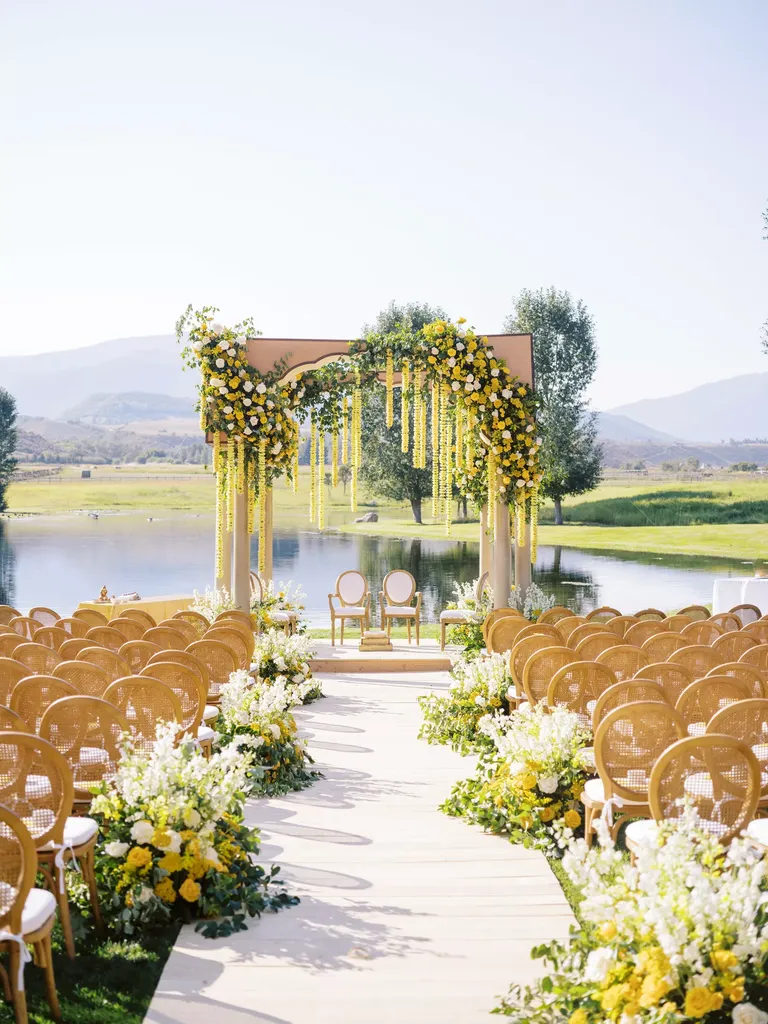 Mandap Decorated With Yellow Flowers for Wedding Ceremony in Colorado