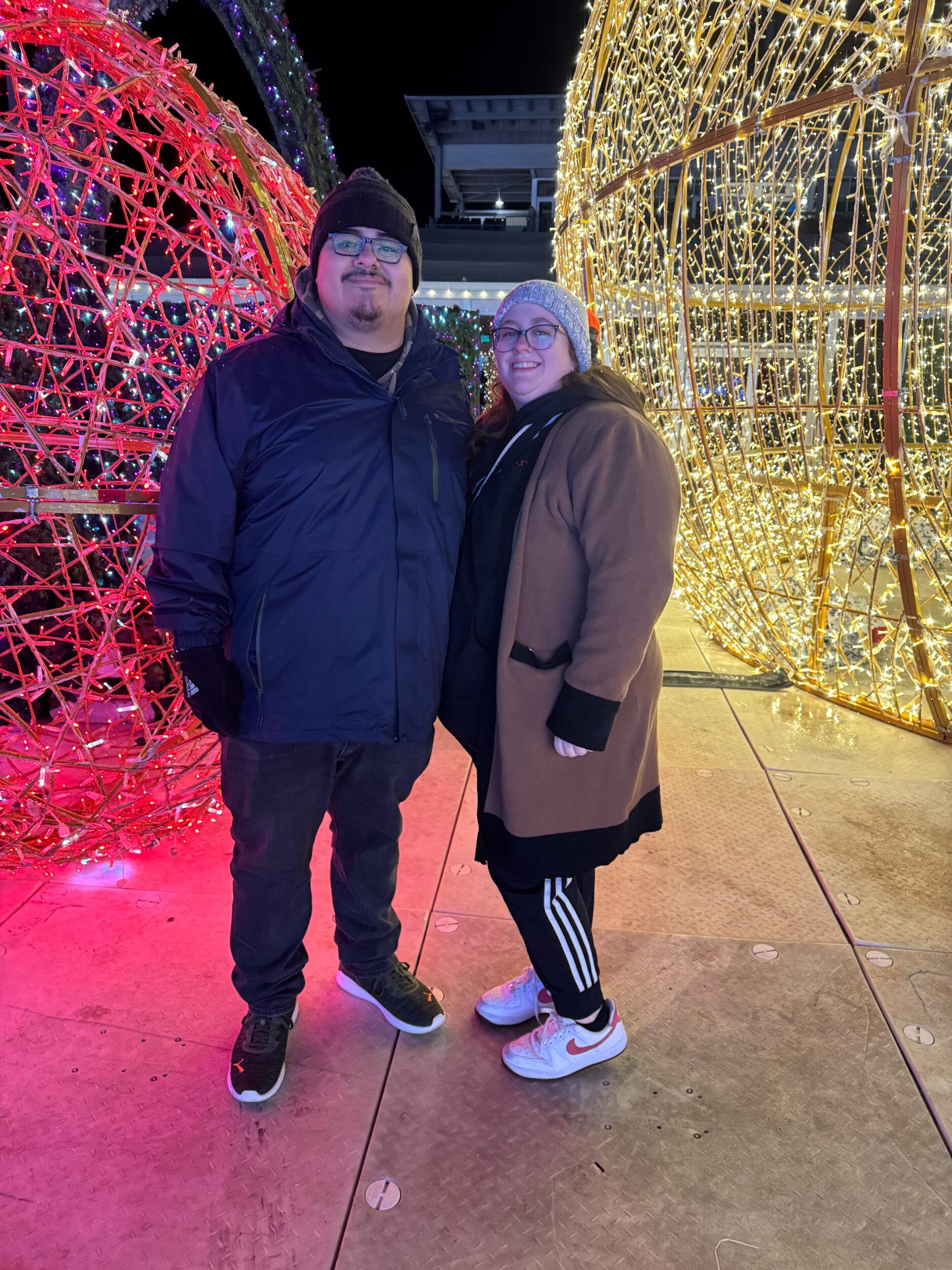 In KC seeing some Christmas Lights with family! Soon to be engaged but Rachel had no idea!