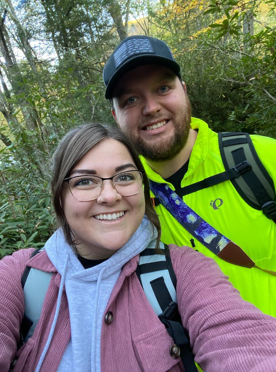 A photo taken at the beginning of our hiking adventure in the Great Smoky Mountains! Started this hike as boyfriend and girlfriend...