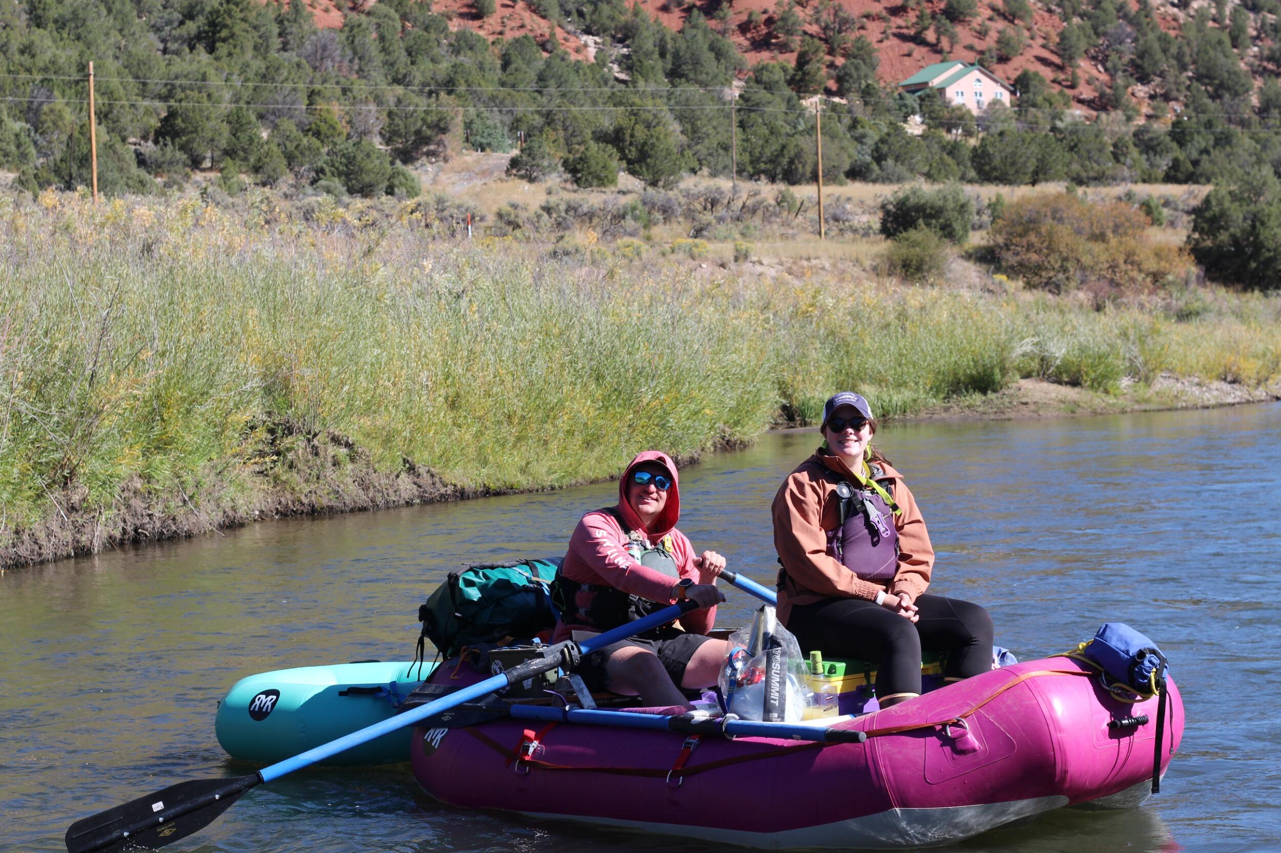 Kyle and Kiana rafting the Upper Colorado in their new boat: "the ol' razzle dazzle"