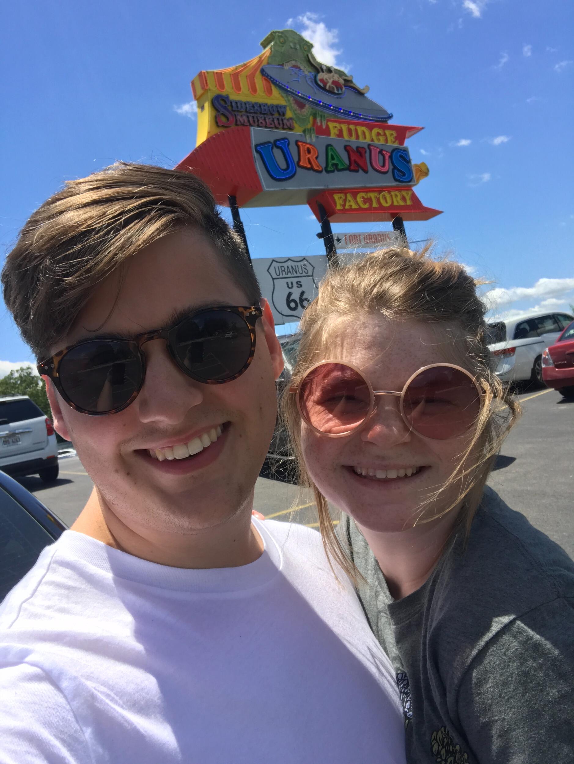 Coming home from shooting our first wedding together and had to stop at Uranus Fudge Factory