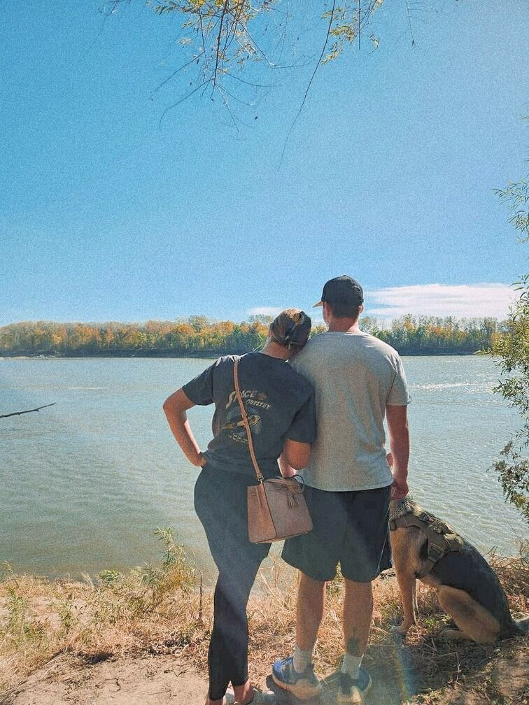 Hiking to the Missouri River after camping trip in Arrow Rock, MO
