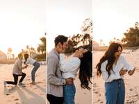 Collage of couples proposal photos on the beach