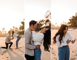 Collage of couples proposal photos on the beach