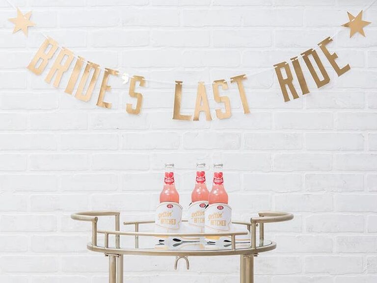 Bride's Last Ride Banner set up on wall