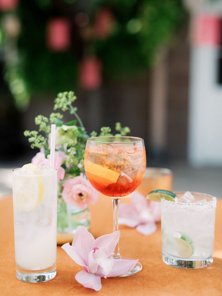 Three custom wedding cocktails in pastel colors
