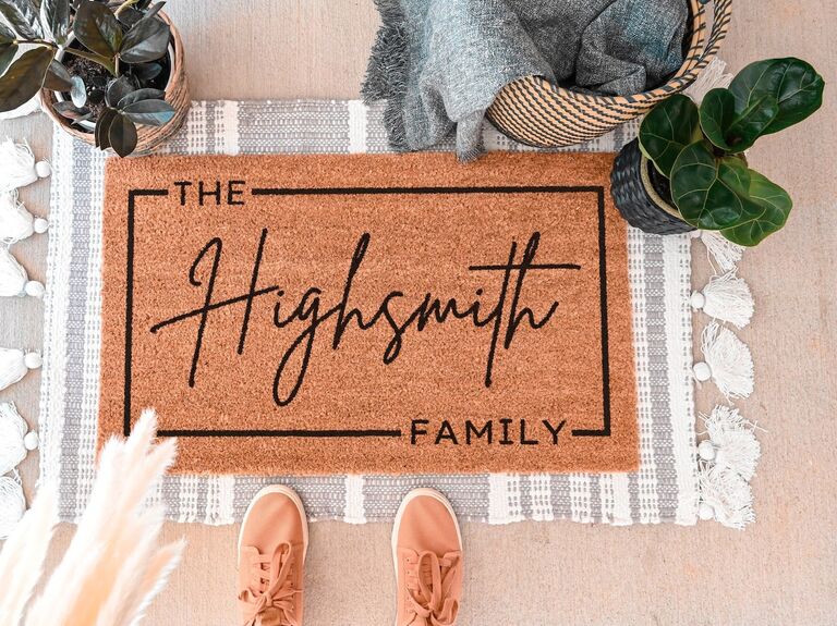 Personalized family name doormat cute wedding gift idea for couple who has everything