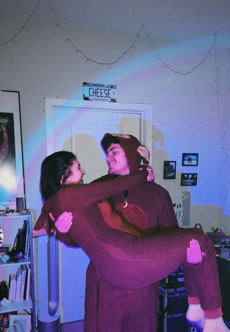 Their first Halloween together! Jacqueline and her roommate threw a party and her & Bryce dressed up as monkeys because that was her nickname for him.
