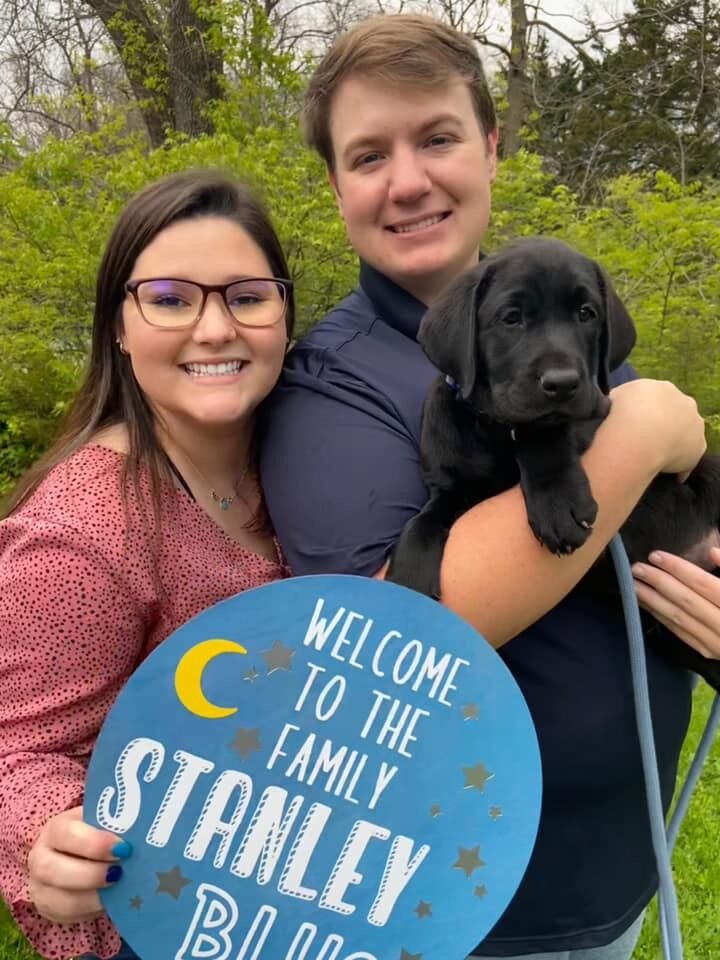 The family expanded by four paws! Stephen and Jessie welcomed a black Labrador retriever named Stanley Blue.