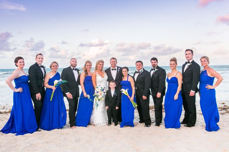 Royal Blue And Black Beach Wedding Party